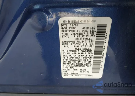 2017 Nissan Rogue S из США, поврежденный, VIN JN8AT2MV9HW007202